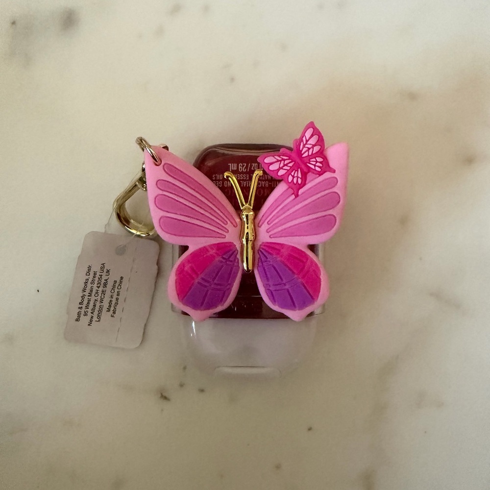 Bath & Body Works Pink & Purple Butterfly Hand Sanitizer Keychain Holder